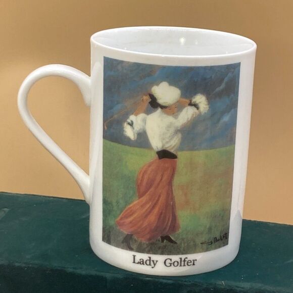 Lady Golfer Guy Buffet Pursuit of Leisure Tall China Porcelain coffee Tea Mug - Picture 3 of 4